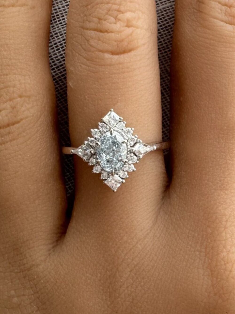 Rare icy blue/powder blue diamond ring in white gold